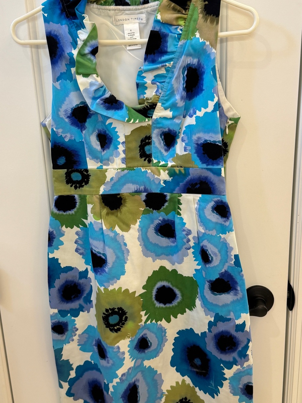 London Times Blue & Green Floral Cowl Neck Dress